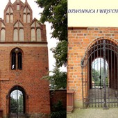 Dzwonnica i wejście do niej-teren Bazyliki w Czerwińsku n/Wisłą.
