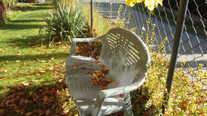 Jesień odpoczywa na ławeczce.