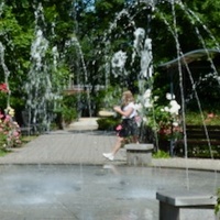 róże i fontanna w parku